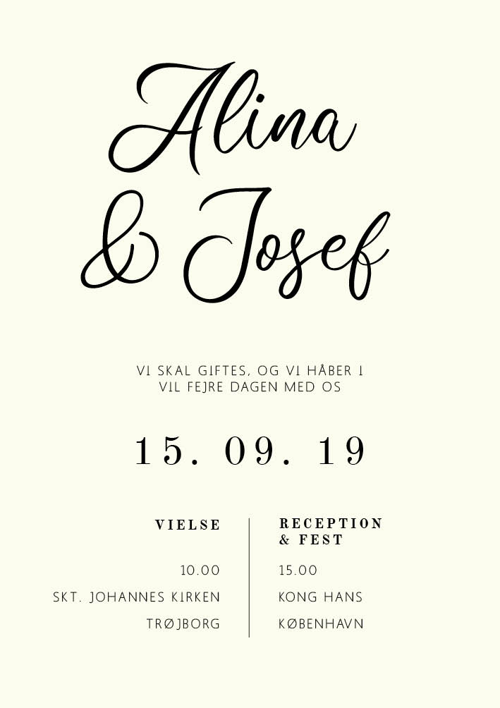 Invitationer - Alina & Josef Bryllupsinvitation